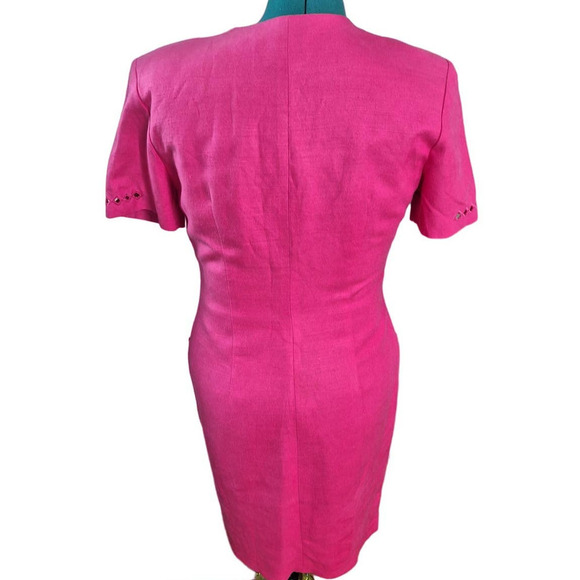 Vintage 80s/90s Hot Pink Button Front Power Dress Medium 10 - Picture 11 of 11